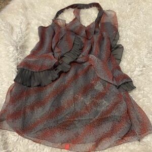 1/2off Cecico sheer tank ruffled blouse tank top Small orange grey NWOT 4  fairy